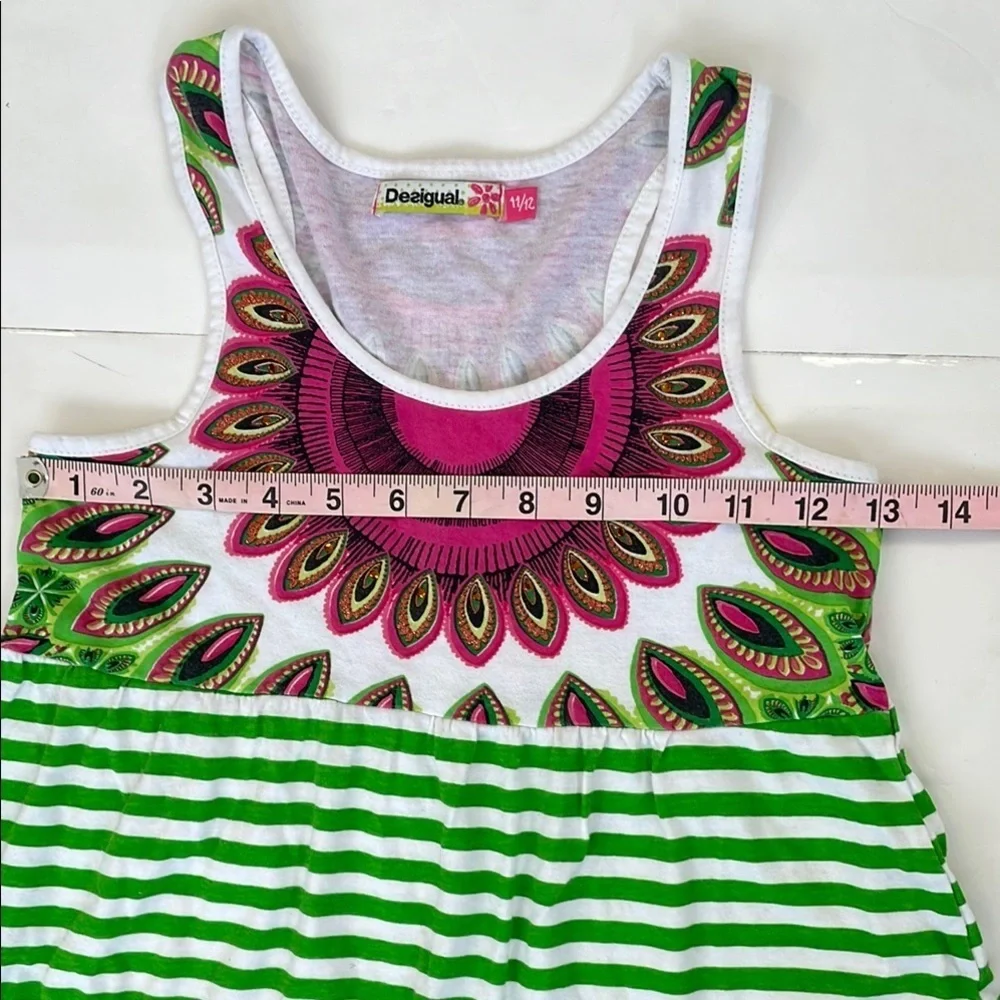 Desigual Girls Cotton Dress with Green and Pink Patterns 11/12